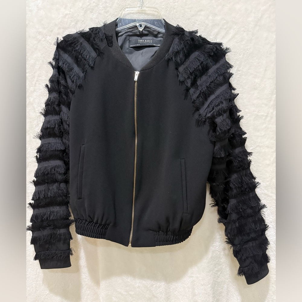 Zara Black Textured Bomber Jacket